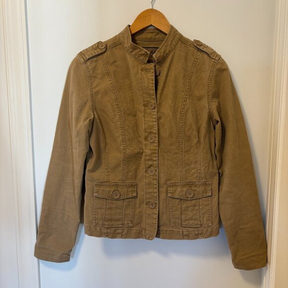 Roots Cargo Military Button Up Lightweight Jacket 90s Brown Size M - Picture 2 of 10